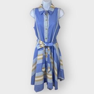 1. STATE | Linen Striped Sleeveless Swing Dress Mother of Pearl Button Up